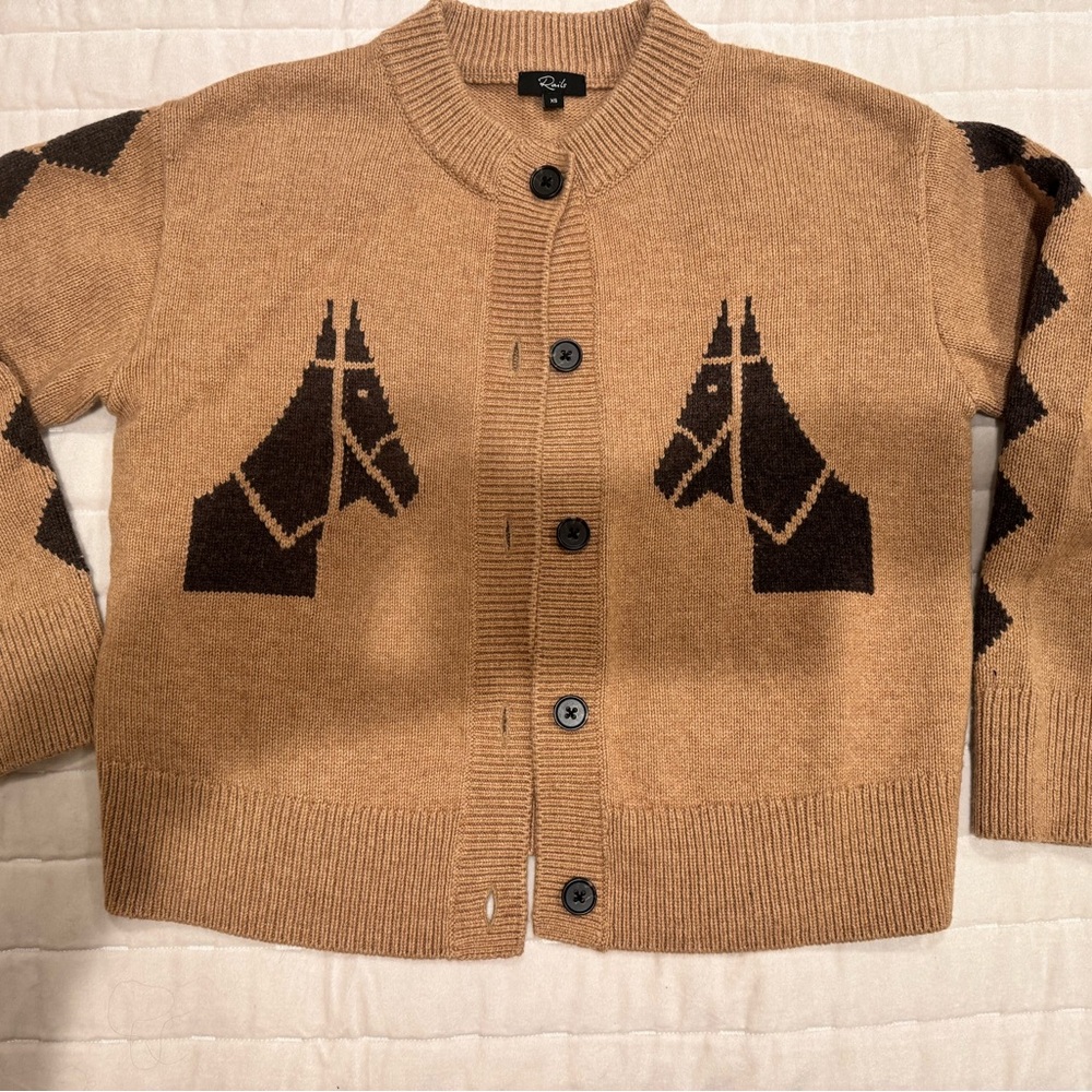 Rails Tan and Brown Horse Pattern Cardigan